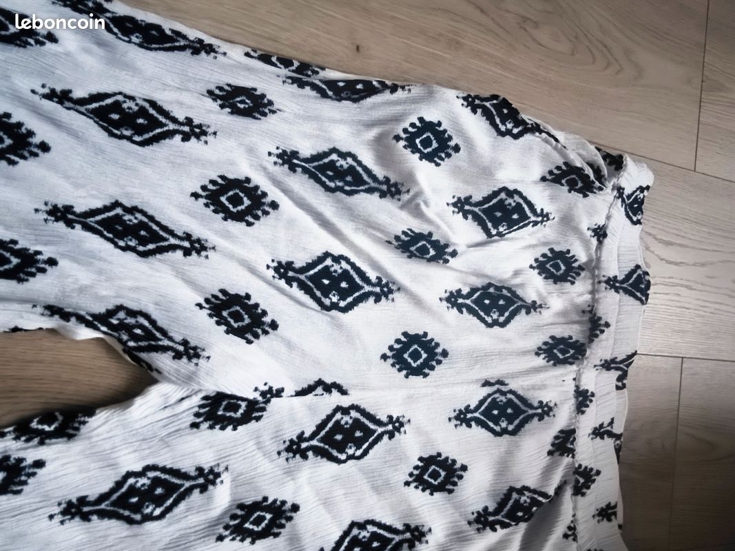 Kiabi femme - Pantalon d'été blanc à motifs noirs - Taille L (image 9)