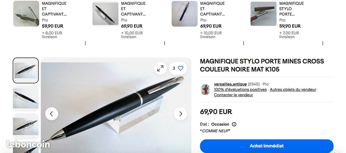 Stylo "Cross" porte mines couleur noire mat k105 . Comme neuf (image 9)
