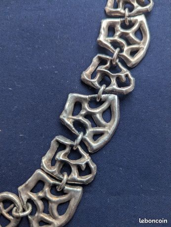 Collier Brutaliste Vintage Années 70 – Argenté, Imposant, Style Seventies Rétro