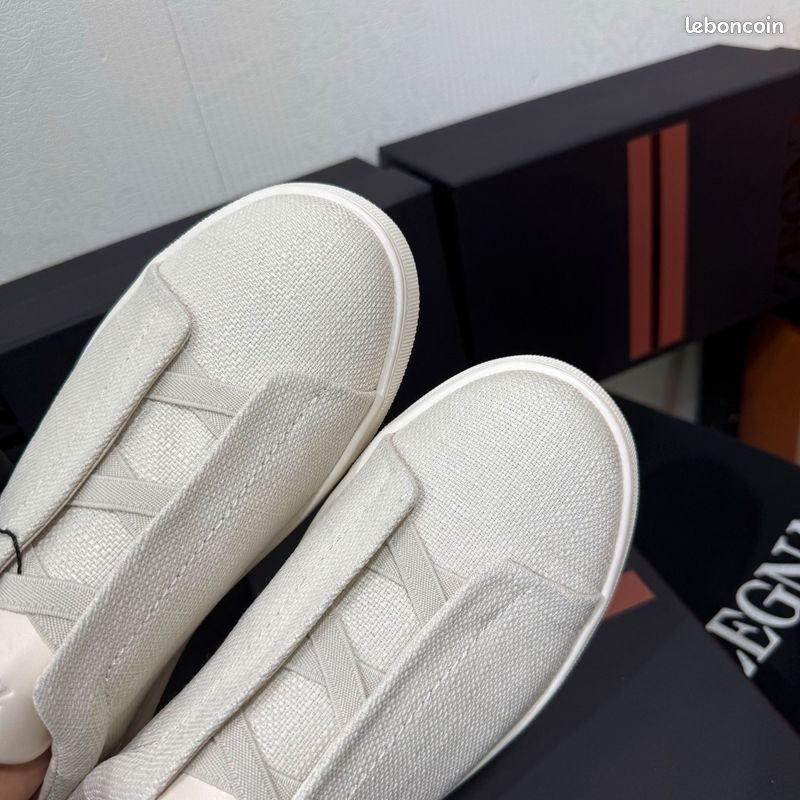 Baskets Zegna toile sans lacets blanc (image 4)