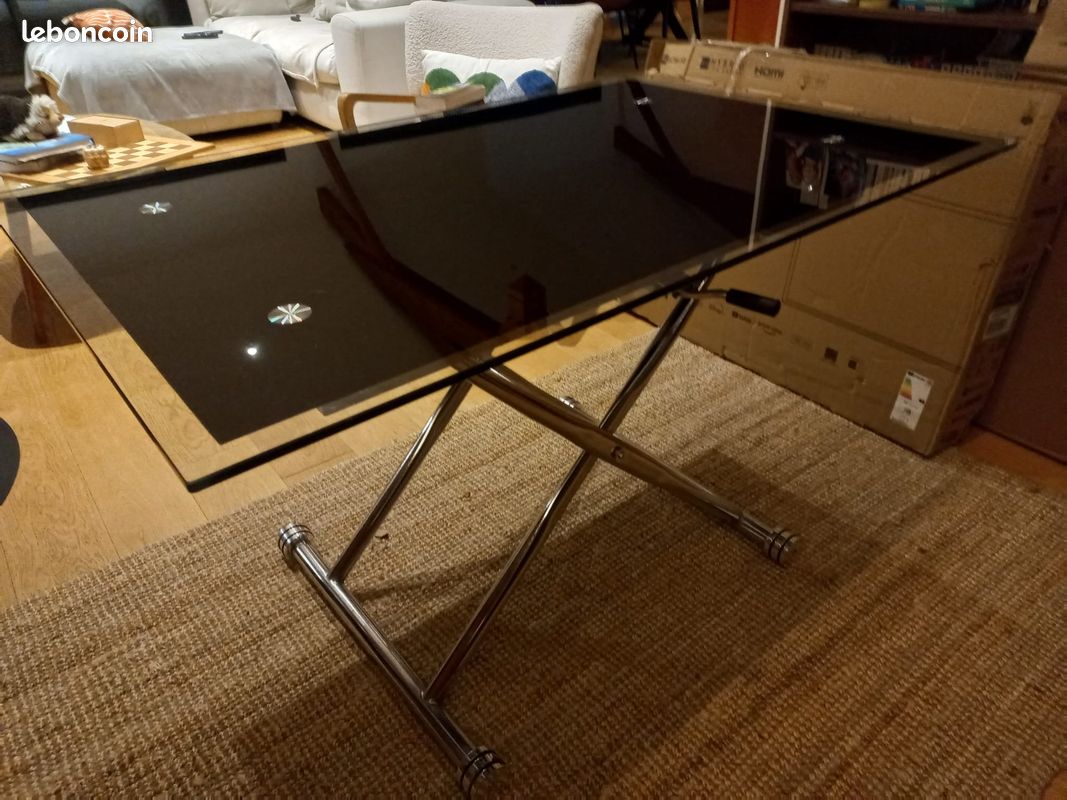 Table basse relevable UP & DOWN Verre et Chrome (image 2)