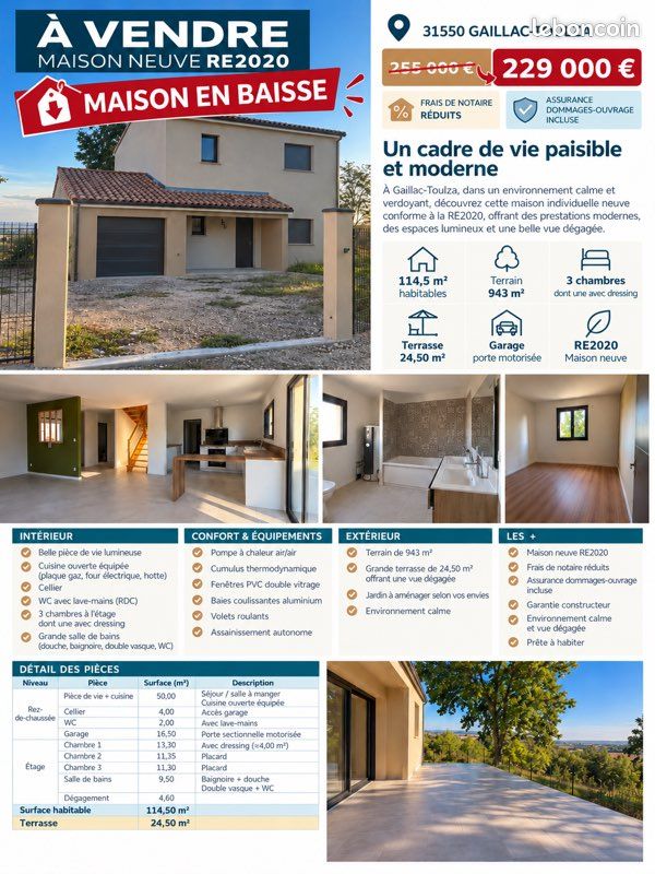 Maison 4 pièces 115 m² · à Gaillac-Toulza · 114,5 m² · 229 000 €