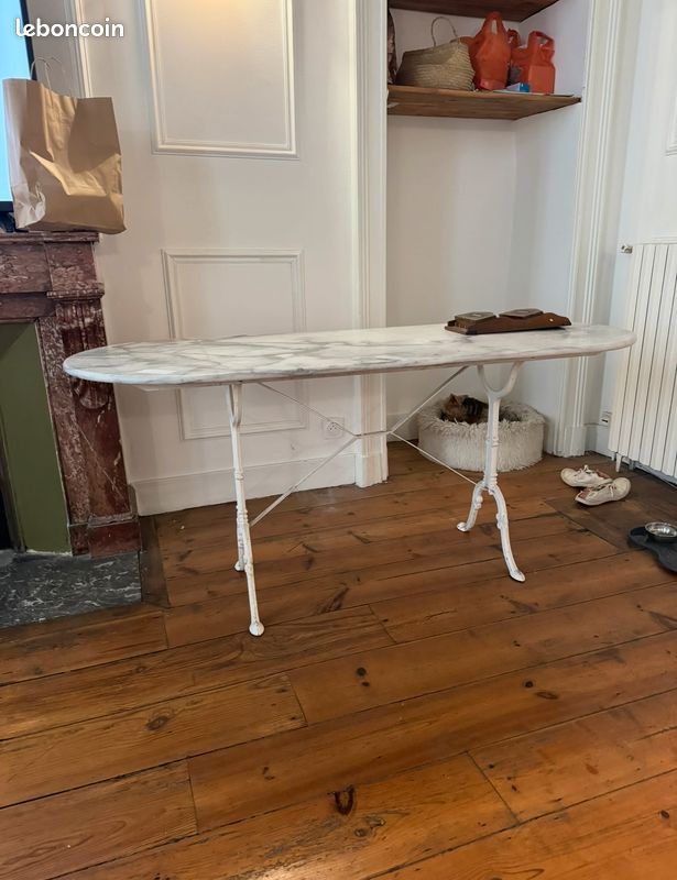 Table de repas ovale vintage en marbre & frêne esprit knoll années 60