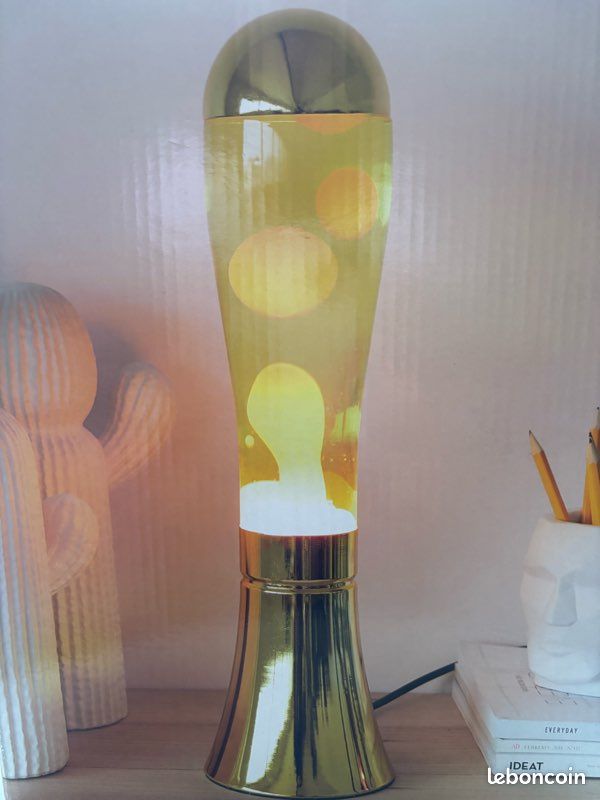 Lampe Lave Magma Balvi XL - 45cm - Décoration Lumineuse Ambiance - Argent/Jaune