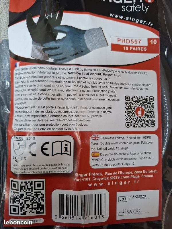 Lot de 6 paires de gants de travail en PU anti coupure Hyflex 11-948
