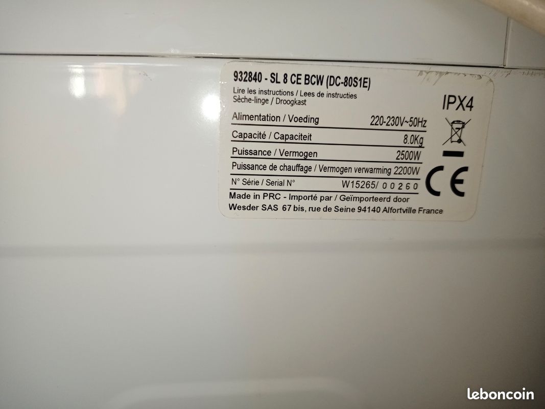 Turbine Avant Pour Sèche-Linge - Marque Bellavita (Oceanic) - Occasion Testée