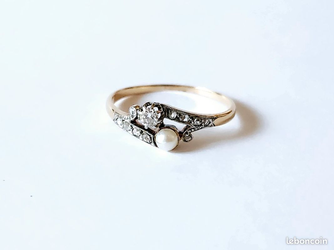 Bague Belle Époque Diamants Or Blanc Et Jaune 18k - Taille 48 - Occasion - Style Marquise