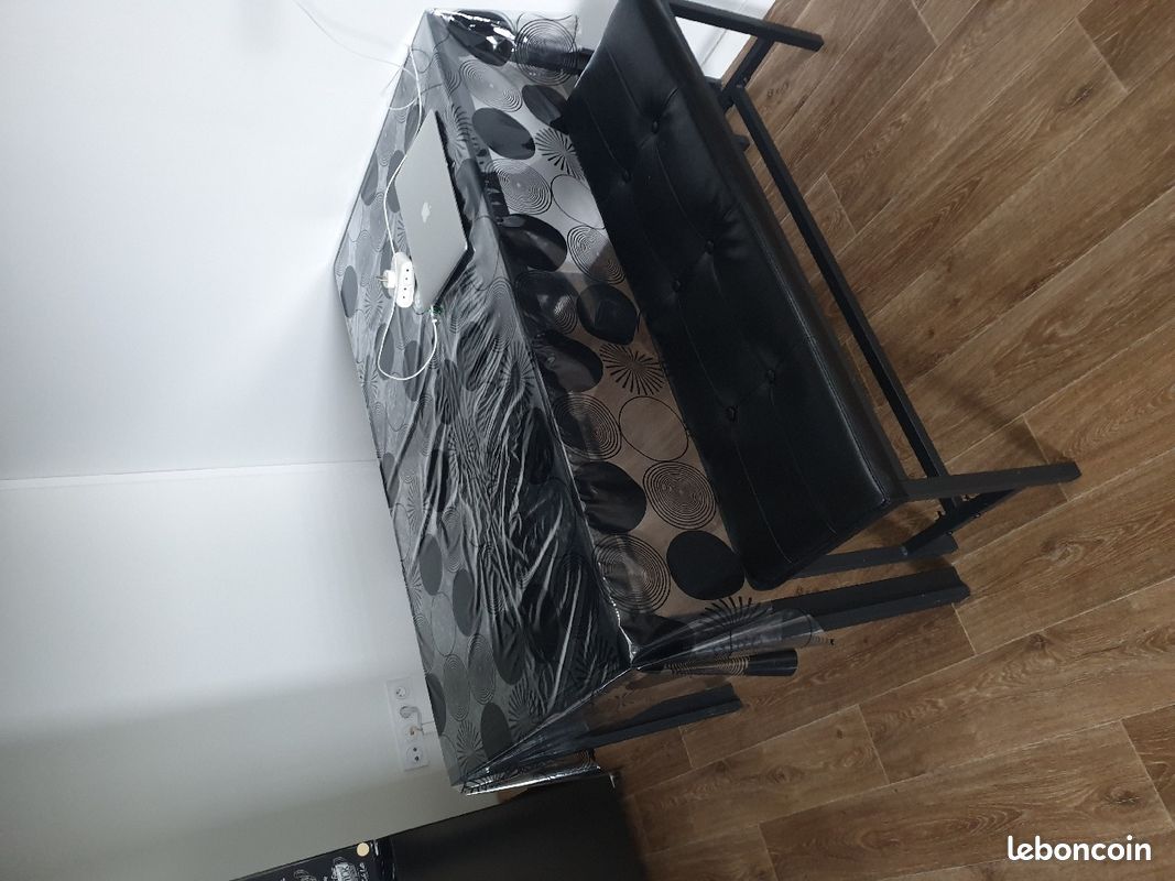 Table salle a manger noire plateau verre noir (image 1)
