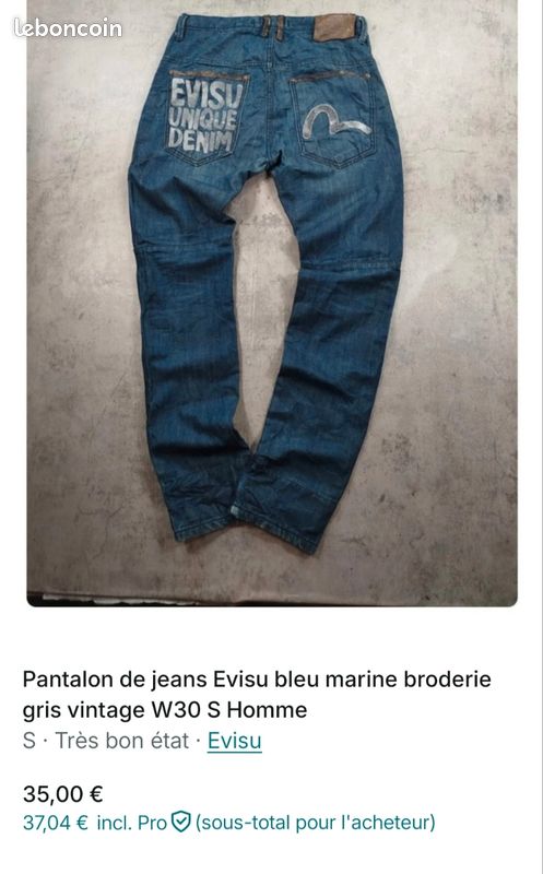Jeans EVISU Vintage Taille 40 - Coupe Large Jambes Larges - Denim 100% Coton - Neuf Avec étiquettes