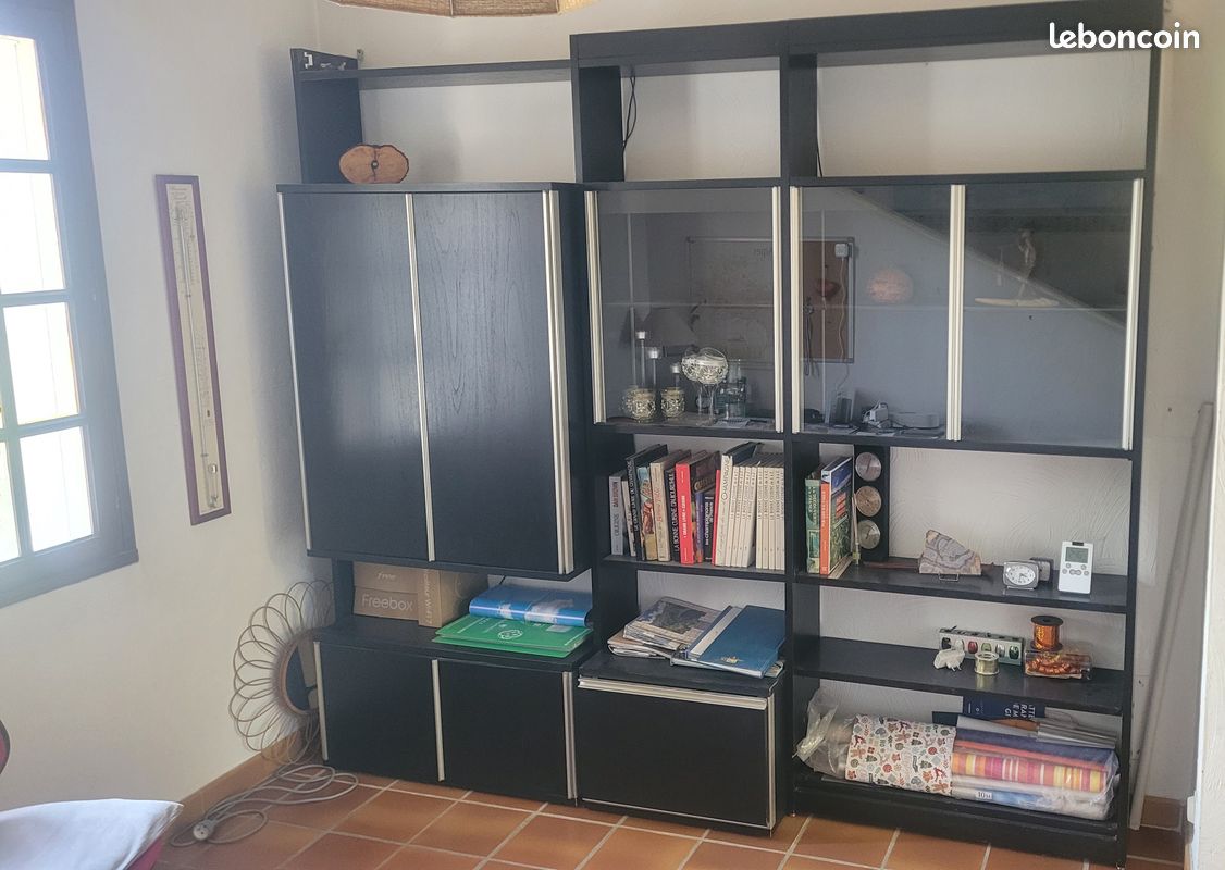 Ensemble en Teck noir Bureau & Bibliothèque - Vitrine (image 1)