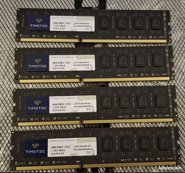 Timetec, 4 barrettes (UDIMM) RAM DDR3 - 16 Go (4x 4 Go), DDR3-1333, CL9-9-9-24, 1.35, Non-ECC (image 3)