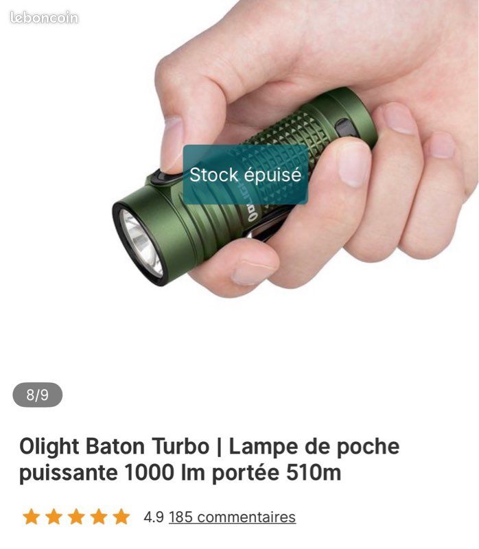 Lampe Torche Olight Baton Turbo 1000 Lumens - 510m De Portée - Compacte Et Puissante - EDC