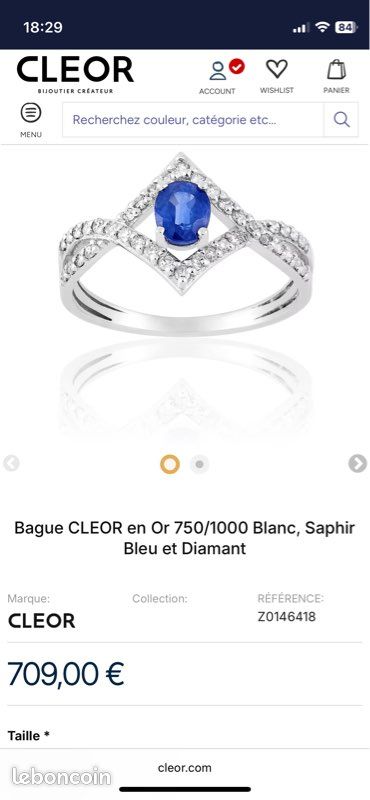 Bague Or 18 Carats Saphir Et Diamants - Style Art Déco - Taille 59, 7,40 G - Occasion Très Bon état