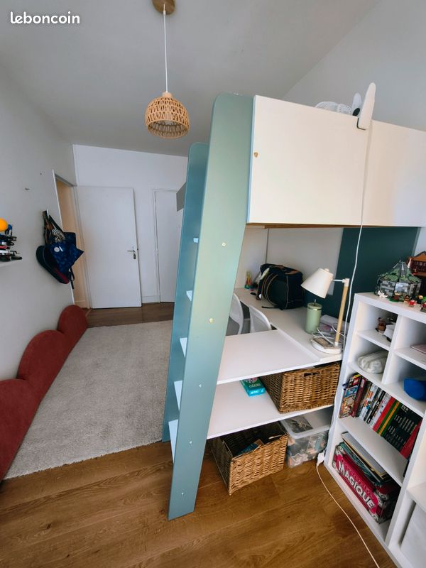 Lit mezzanine avec bureau et armoire (image 3)