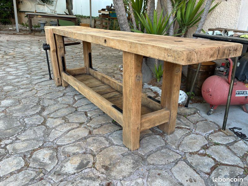 Véritable Établi menuisier bois chêne vintage ancien console comptoir bar meuble salle de bain (image 1)