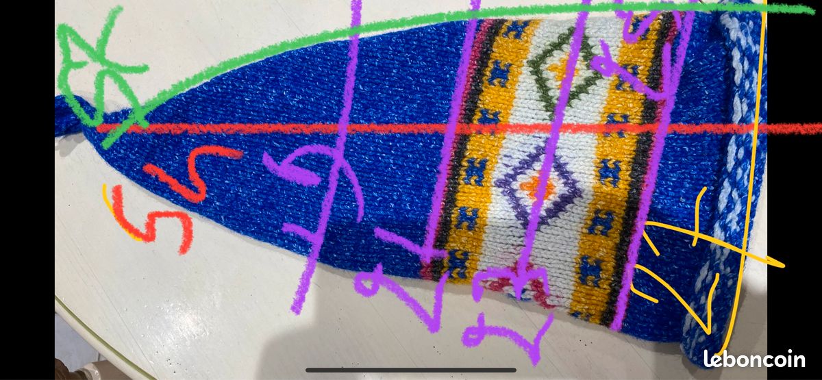 Bonnet pointu laine artisanale Lutin ethnique Bleue, multicolore atypique (image 5)
