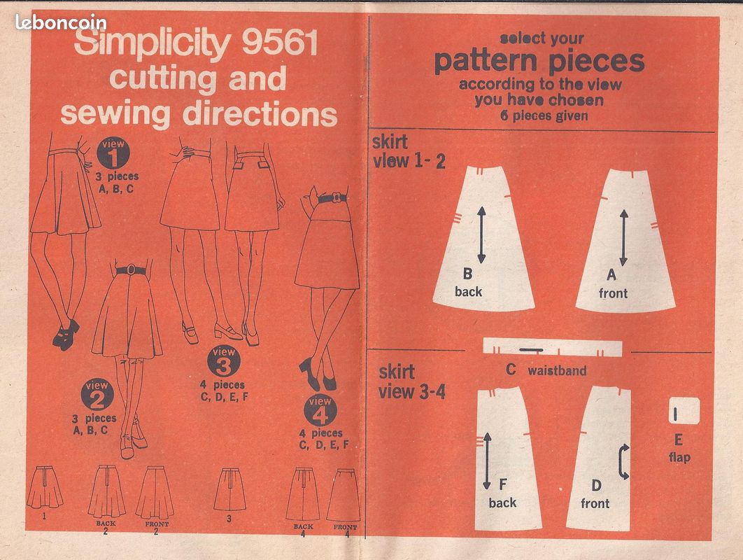 Patron Couture Débutant Vintage Simplicity 9561 Jupes Taille 40 Size 8 US (image 2)