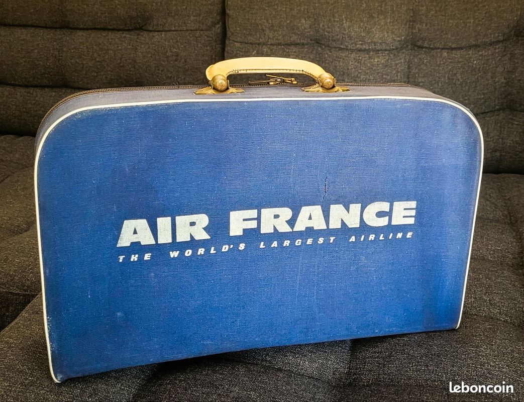 Valise Vintage Années 50/60 Avec Vanity Intégré - Faux Cuir Noir - Occasion