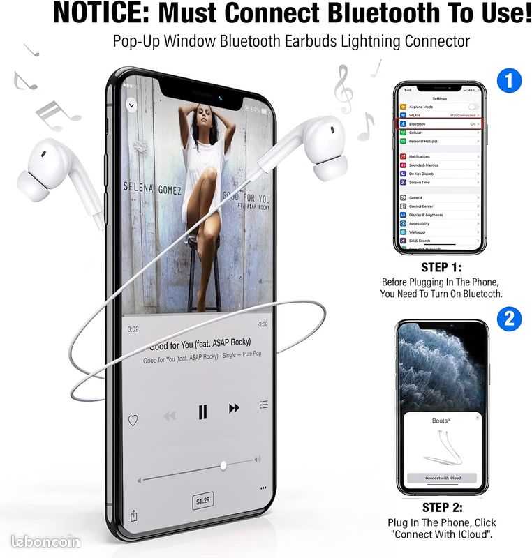 NEUF - In-Ear Headphones for iPhone [MFI Certified] Headphones with Cable, Headphones HiFi Audio Stereo, with Microphone and Volume Control with iPhone 14 Pro Max Plus/13/12/SE/11/XS Max/XS/8/7 (image 4)