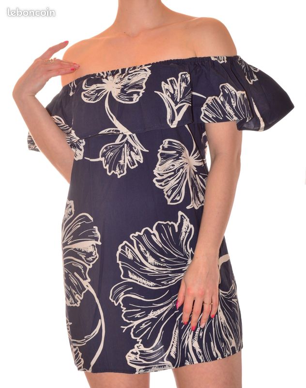 Robe Longue Blanche WHITE STUFF Motif Floral - Taille 10, Viscose/lin, Manches Courtes, Occasion