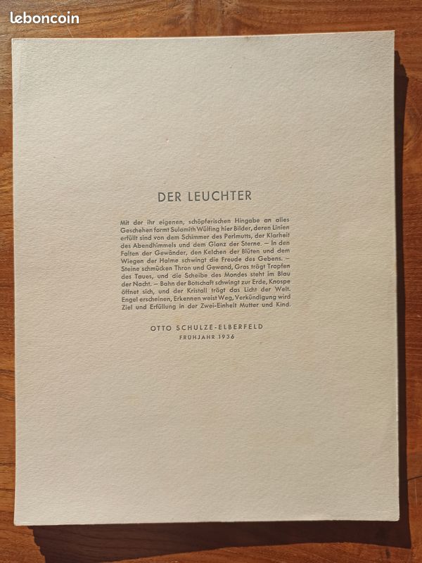 Coffret Der Leuchter, Sulamith Wülfing. 1936. Préface d’Otto Schulze-Elberfeld. Incomplet. Seulement 4 gravures. 1. Der engel. 2. Erkennen 3. Entfaltung. 4. Heimkehr des engels (image 7)