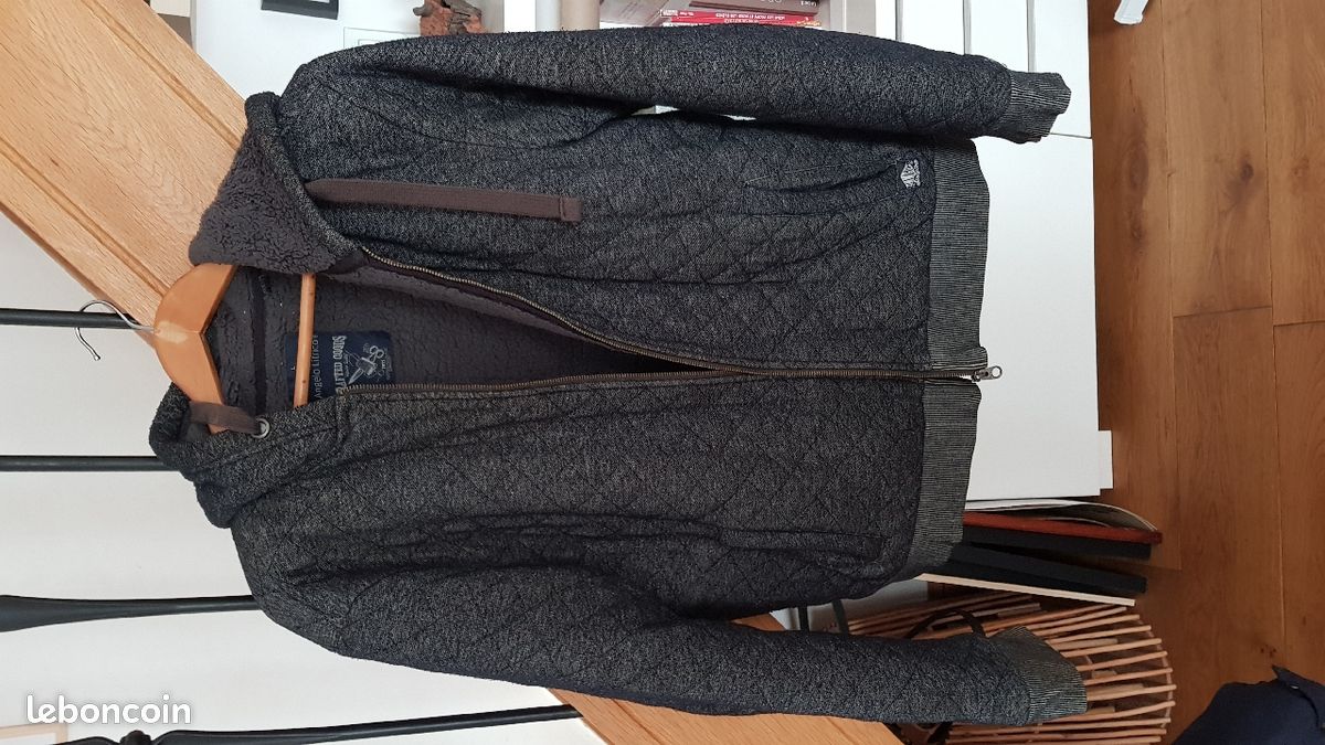 Blouson à capuche chaud homme gris chiné (image 1)