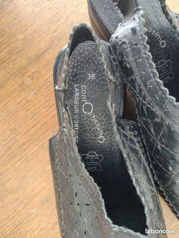Sandales fermées cuir noire pointure 38 femme talons 4 cm chaussures été (image 7)