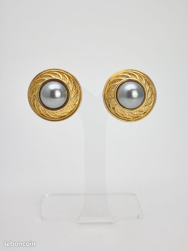Boucles D'oreilles Clips Vintage LERITZ - Doré Et Cabochon émeraude, Style Rétro Années 70