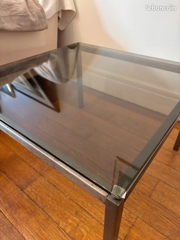 Table basse chromé et verre fumé années 1970 (image 3)