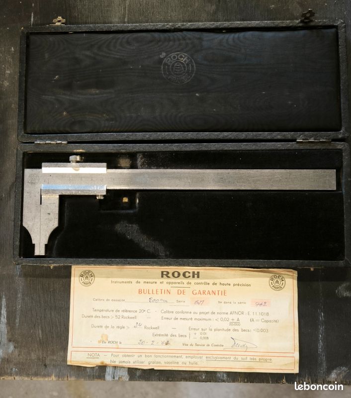 Pied à coulisse ancien ROCH Paris + certificat d’origine – 200 mm (image 1)