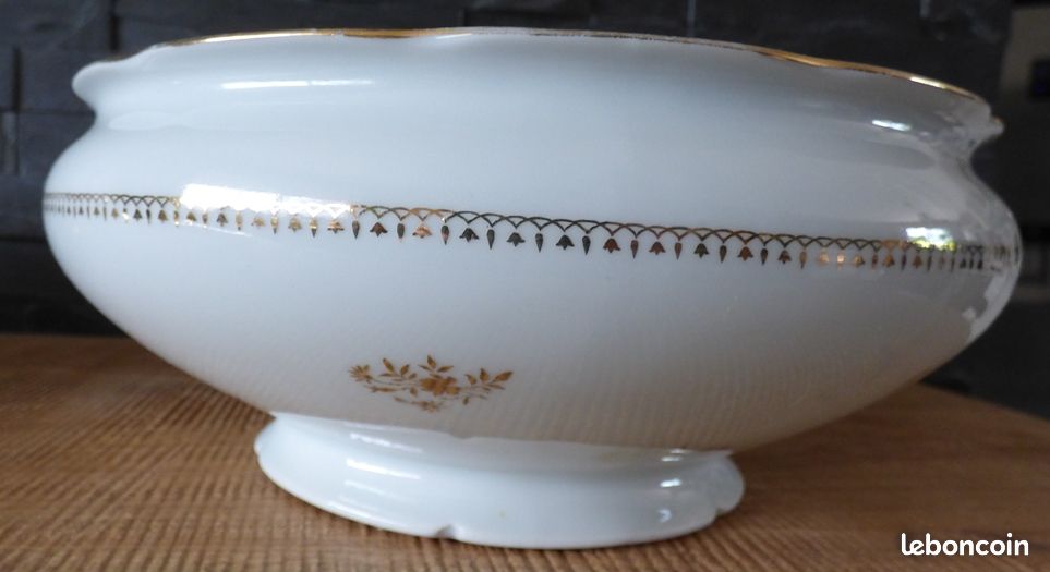 Saladier en porcelaine France de couleur blanche motif décor doré – pas de félure (image 1)