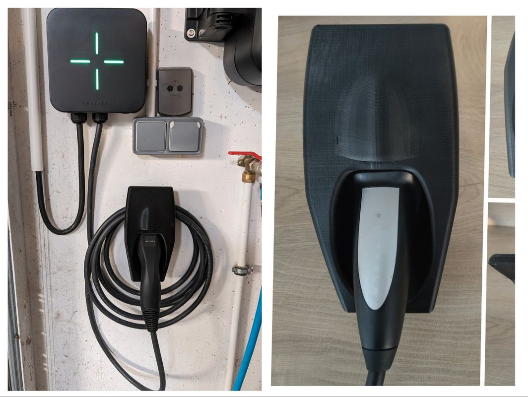 Support cable Mural Robuste + Fonction stockage du câble VE - Prise Tesla  Plug - Wall Connector - UMC - Sur-Mesure pour Voiture Électrique - Format Type  2 - Équipement auto
