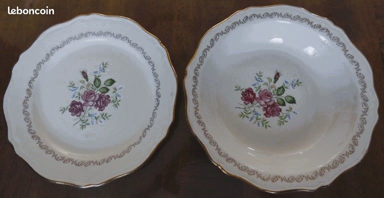 2 plats en porcelaine de l’Amandinoise motif fleurs (image 1)