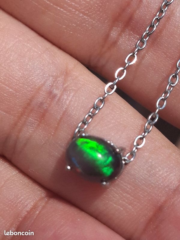 Collier acier inoxydable avec opale coulissante noire/verte de 8x5mm éthiopienne (image 17)