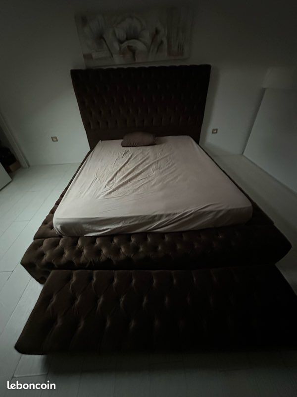 Cadre de lit avec sommier marrron velour (image 6)