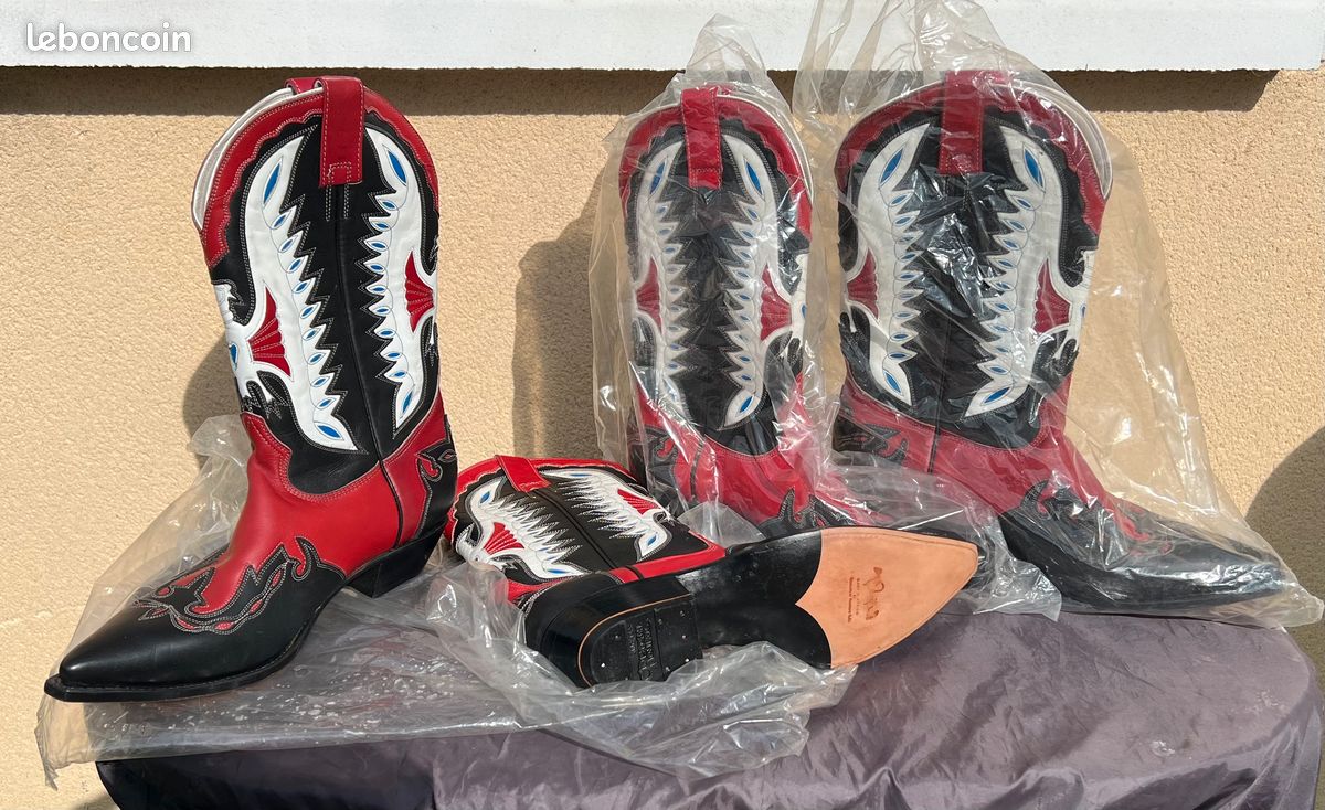 Bottes Western Santiag Mexicaine Homme Mexican Black Leather