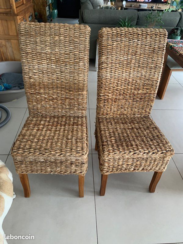 Chaise haut dossier en paille (image 1)