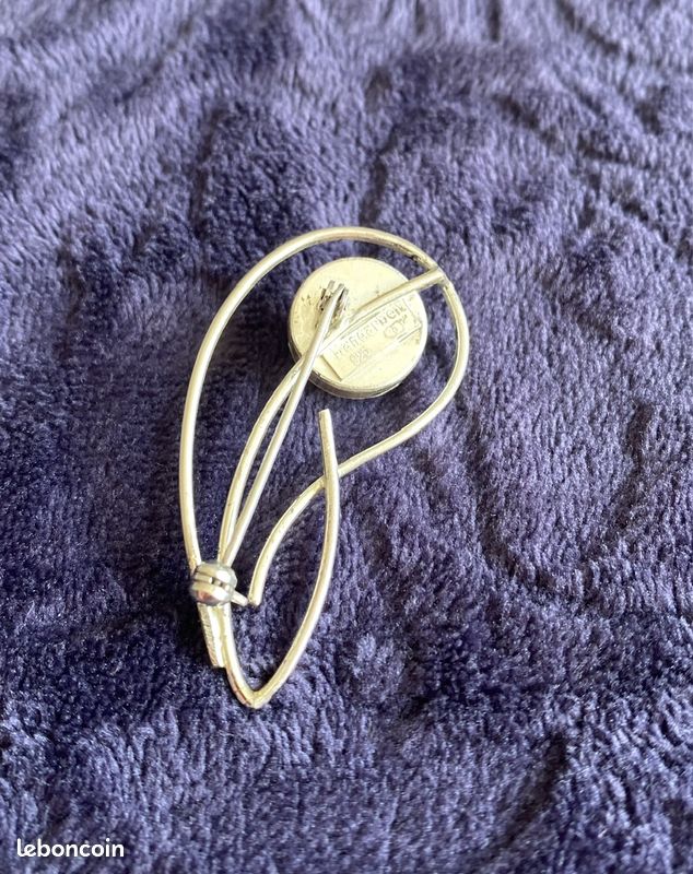 Broche Ancienne En Argent 925 Avec Malachite Et Laiton - Navette, Occasion, Fermoir à Changer