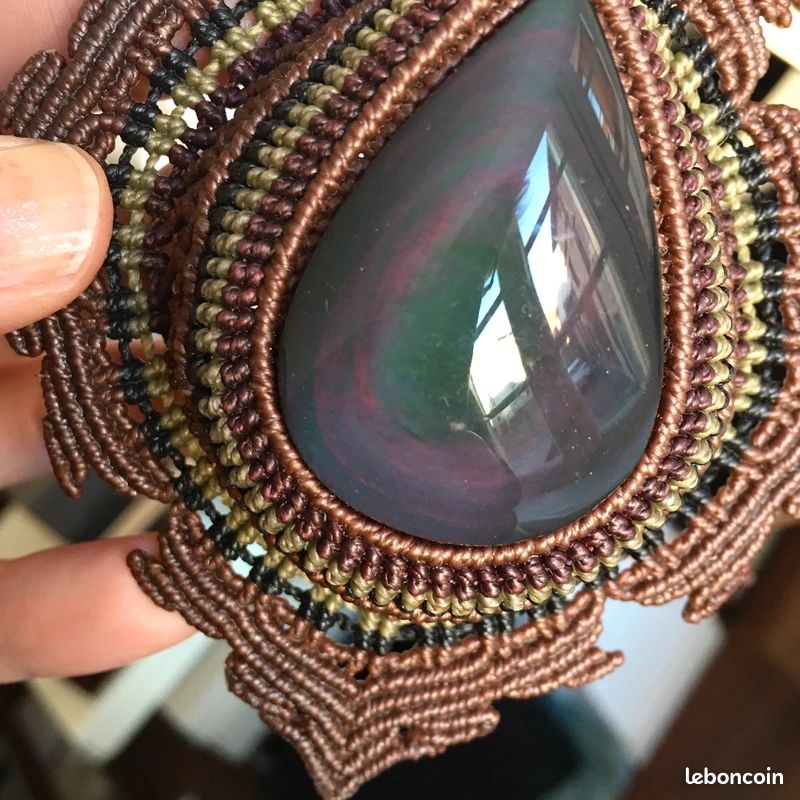 Collier Argentin Scupture Obsidienne Oeil Céleste (image 6)