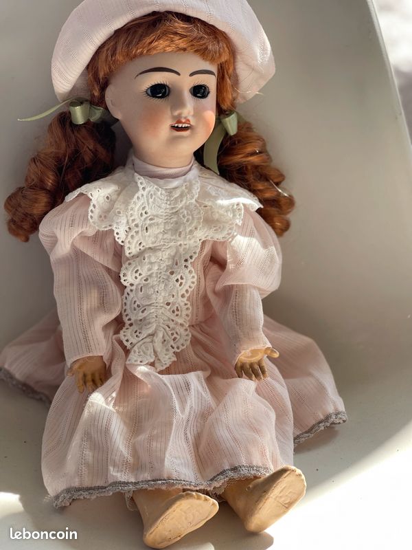 Poupée Ancienne Limoges Lanternier Chérie - Porcelaine 57cm, Yeux Marrons - 1900