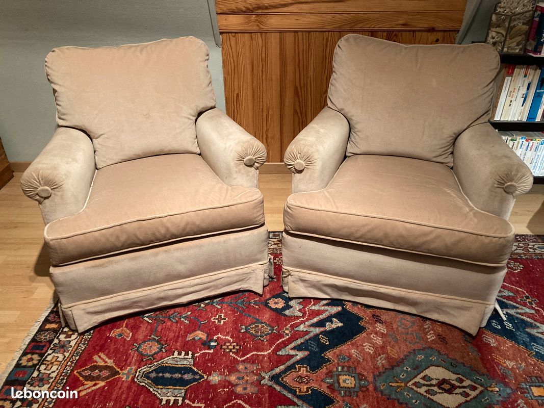 2 FAUTEUILS en tissu coloris blanc creme (image 1)