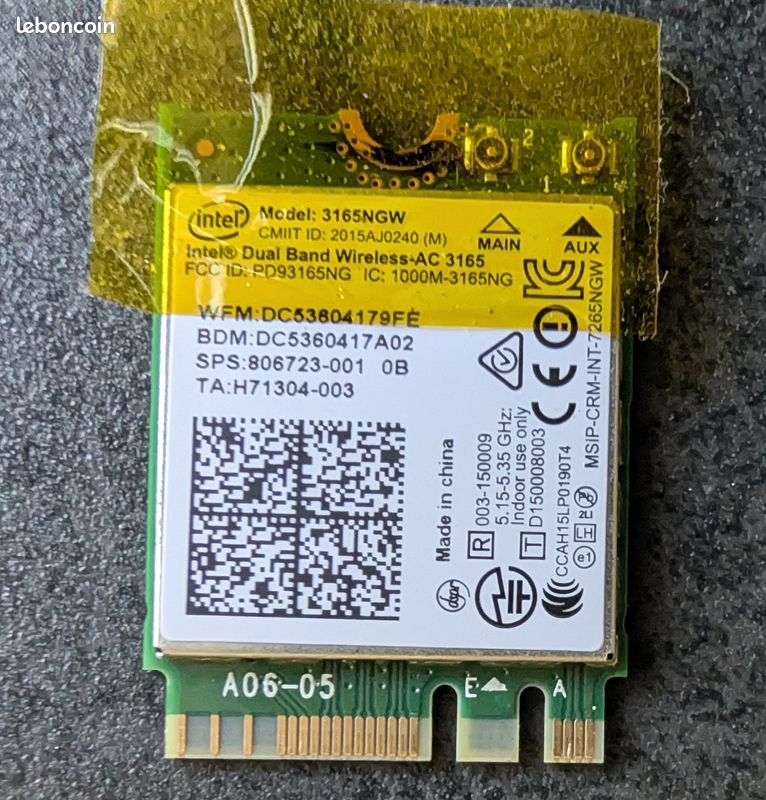 INTEL Carte WiFi 3165NGW pour PC portable/Laptop (image 1)