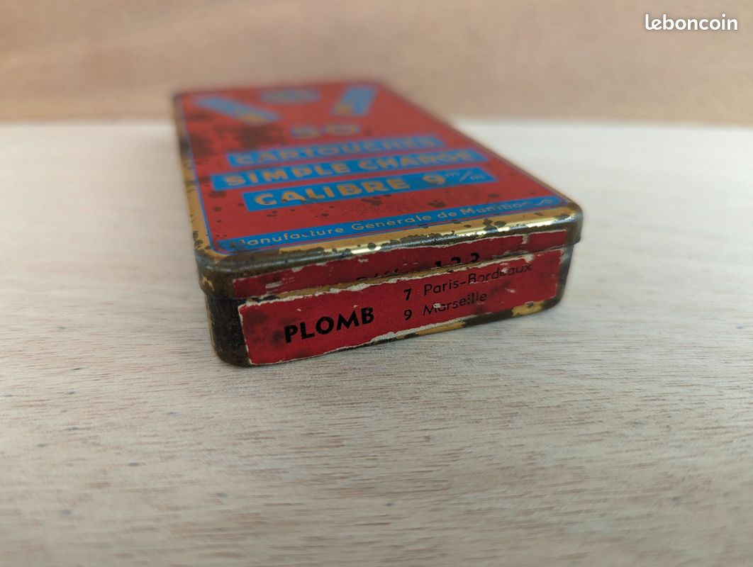 Boîte Métal Vintage 50 Cartouches 9mm - Manufacture Générale - VIDE - France