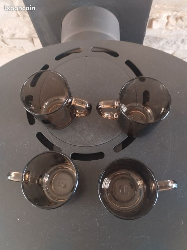 Lot De 6 Tasses à Café Et Soucoupes Arcopal Translucide - Verre Blanc - Bon état