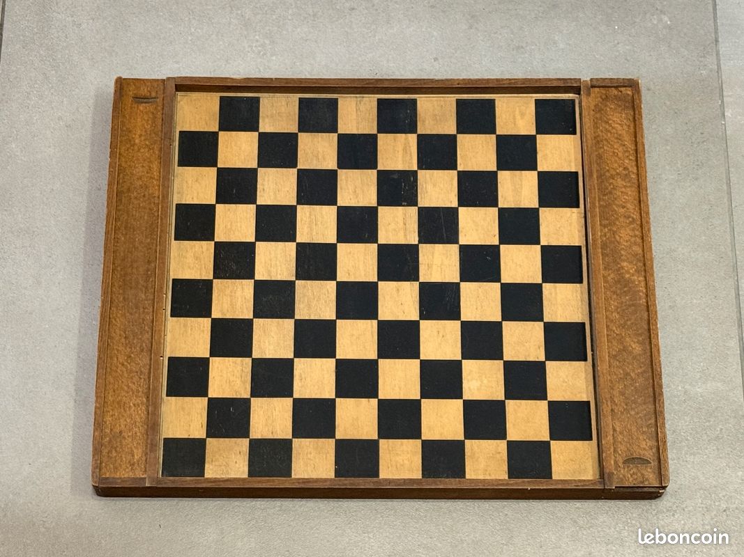 Ancien Jeu De Société En Bois - Jeu De Dames Complet + Jeu De L'oie Vintage