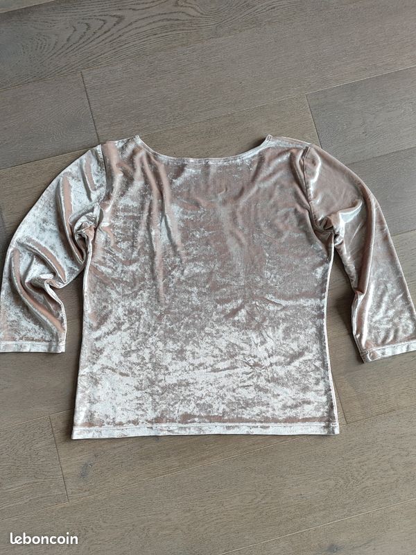 Pull manches 3/4 en velours rose pâle, Charlott', 38 (image 6)