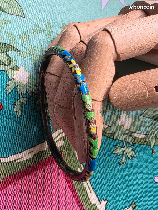 Bracelet Jonc Ancien émaillé - Acier émaillé Vintage - Occasion, Style Rétro Unique