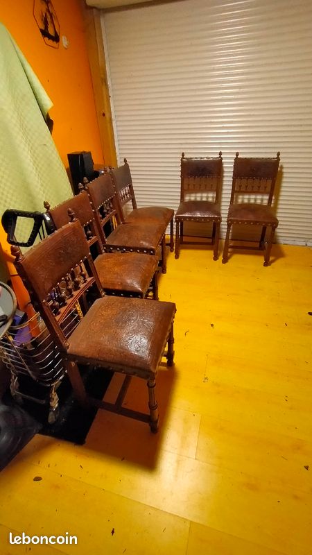 6 chaises anciennes en cuir (image 1)