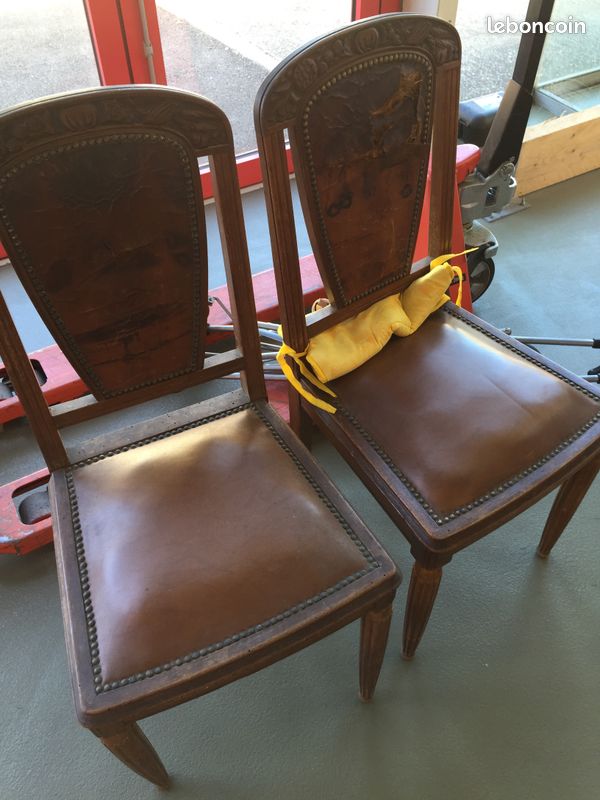 Chaises vintage cuir et bois (image 1)