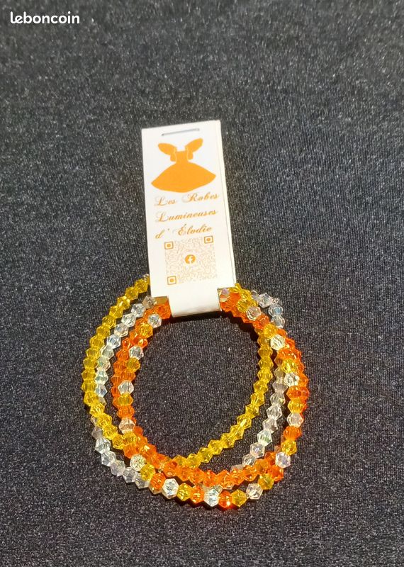 Bracelet Perles Orange Multi-rangs élastique Avec Breloques - Style Bohème - Neuf Sans Emballage